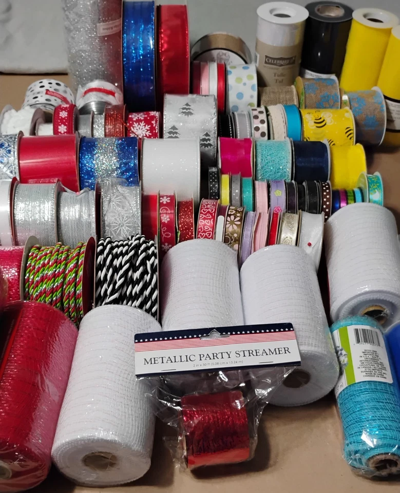 Huge Lot Wired Ribbon Tulle Mesh Rolls Christmas Spring Summer Valentines Shower - Image 2 of 4