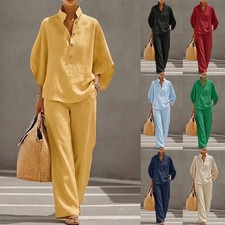 2Pcs Women Tracksuits Loose Summer Casual Shirts Tops+Pants Co Ord Set PLUS SIZE