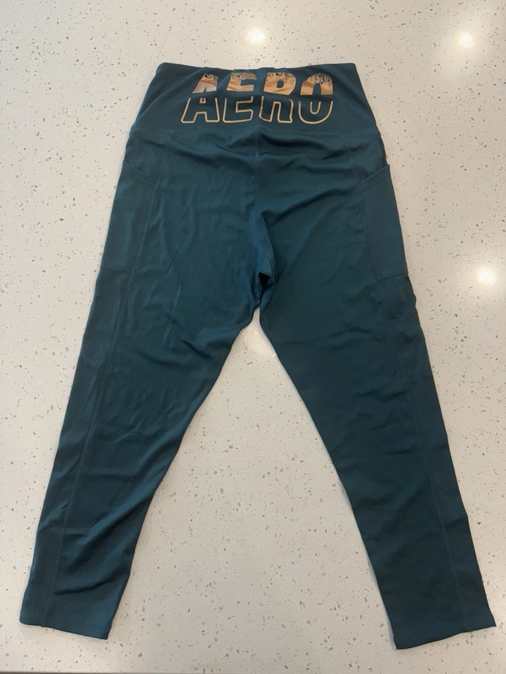 Leggings para mujer Aeropostale recortados verde azulado logotipo cintura talla grande nuevos con etiquetas Foto 2 de 3
