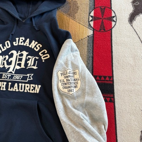 DE COLECCIÓN Polo Ralph Lauren Sudadera con Capucha Para Hombres Grande Pullover Jeans Co 67 Universitario Años 90 - Imagen 4 de 10