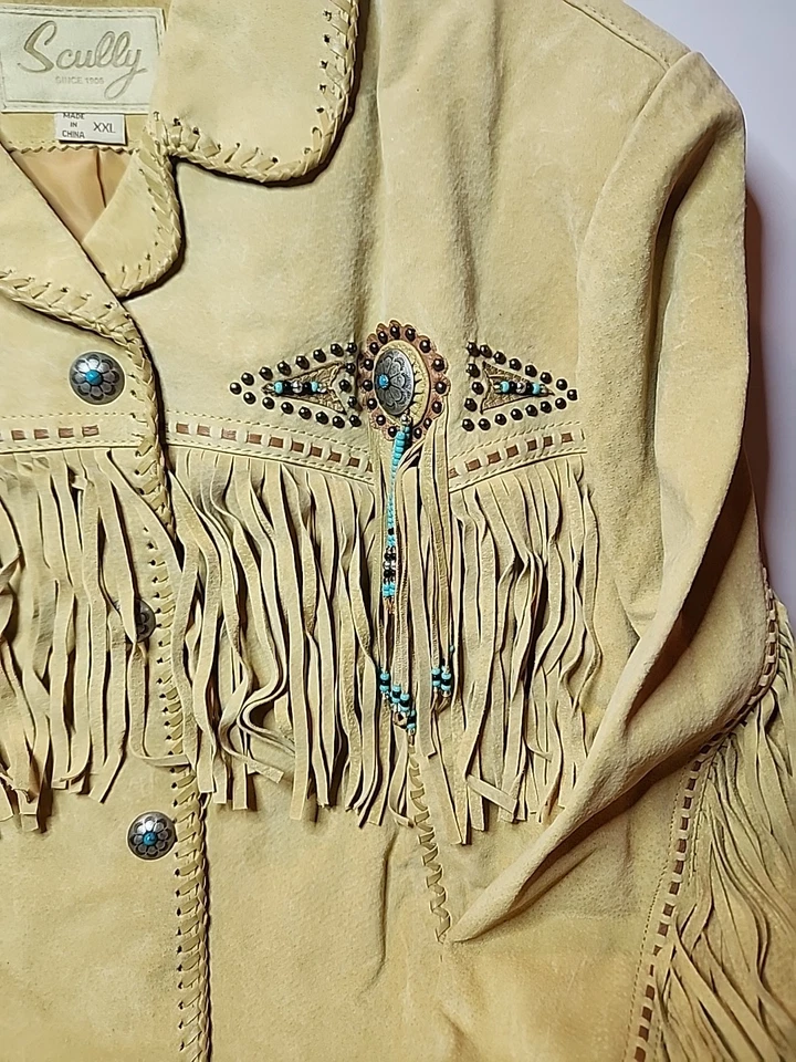 Chaqueta de cuero Scully flecos cuentas conchos gamuza piel de ciervo para mujer XXL occidental Foto 4 de 4