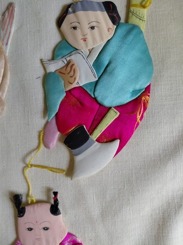Oriental Fabric Ornaments Lot Of 4 - Picture 5 of 9