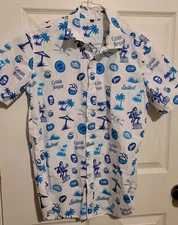 Captain Morgan Hawaiian Button Down Mens Shirt Small White Blue Cruise Vacation 