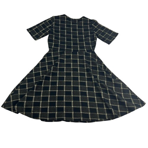 Vestido ModCloth línea A para mujer grande negro dorado a cuadros manga corta hasta la rodilla - Imagen 2 de 5