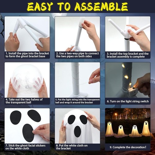 Light Up Ghost Halloween Decorations Outdoor Spooky Decor Kit W/ Lights & Cloths - Bild 5 von 8