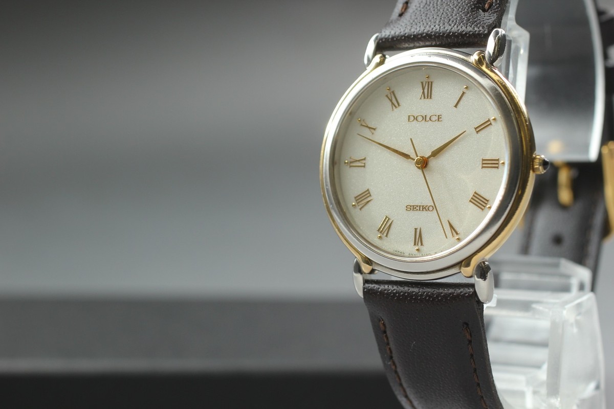 Vintage 1991 N MINT Seiko Dolce 8N41-6110 Two-Tone Roman HAQ Qz