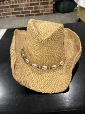 Concept One Straw Cowboy Hat Beaded Band Shell Accent Country Western Lake/River