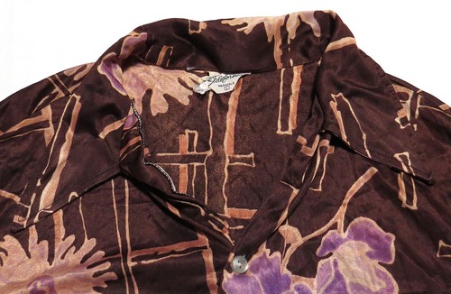 vtg California BROWN PURPLE FLORAL DISCO Shirt Fits M/L 70s Nylon Blend Dagger - Bild 5 von 9