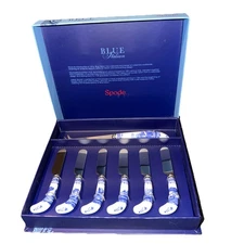 🇮🇹Spode Blue Italian Porcelain Cheese Knife And 6 Spreaders New Open Box 🇮🇹