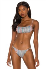 NWT Pilyq L Nirvana Luna Top Stripe Bikini Full Bottom Swim Set Shimmer 136439