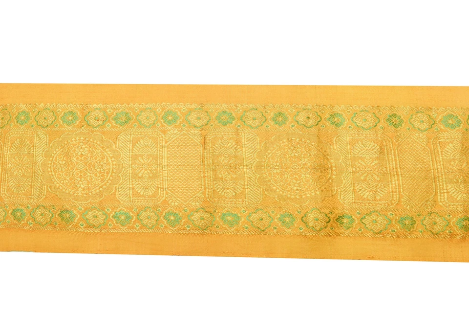 Sushila Vintage Mustard Saree Border Indian Craft Sewing Trim Woven Lace Ribbon - Image 2 of 4