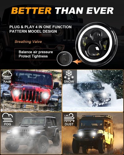 Para Para Jeep Wrangler JK 07-18 7"" Pulgadas Ronda Faros + 4"" Luces Antiniebla - Imagen 4 de 14