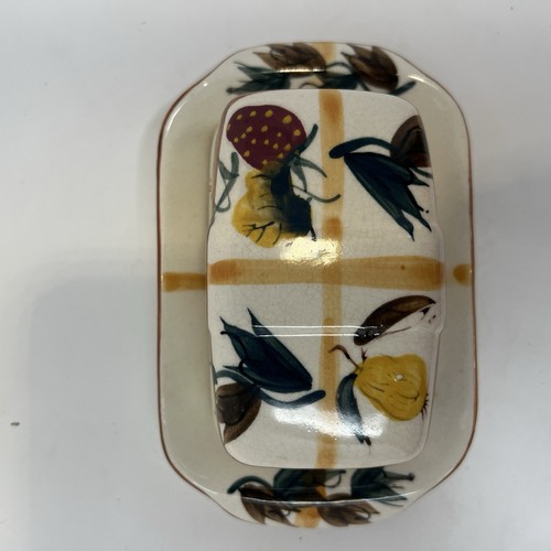 Piatto Burro Vintage Nasco Ceramica Rivestito Fragola Pera Frutta Plaid - Foto 2 di 12
