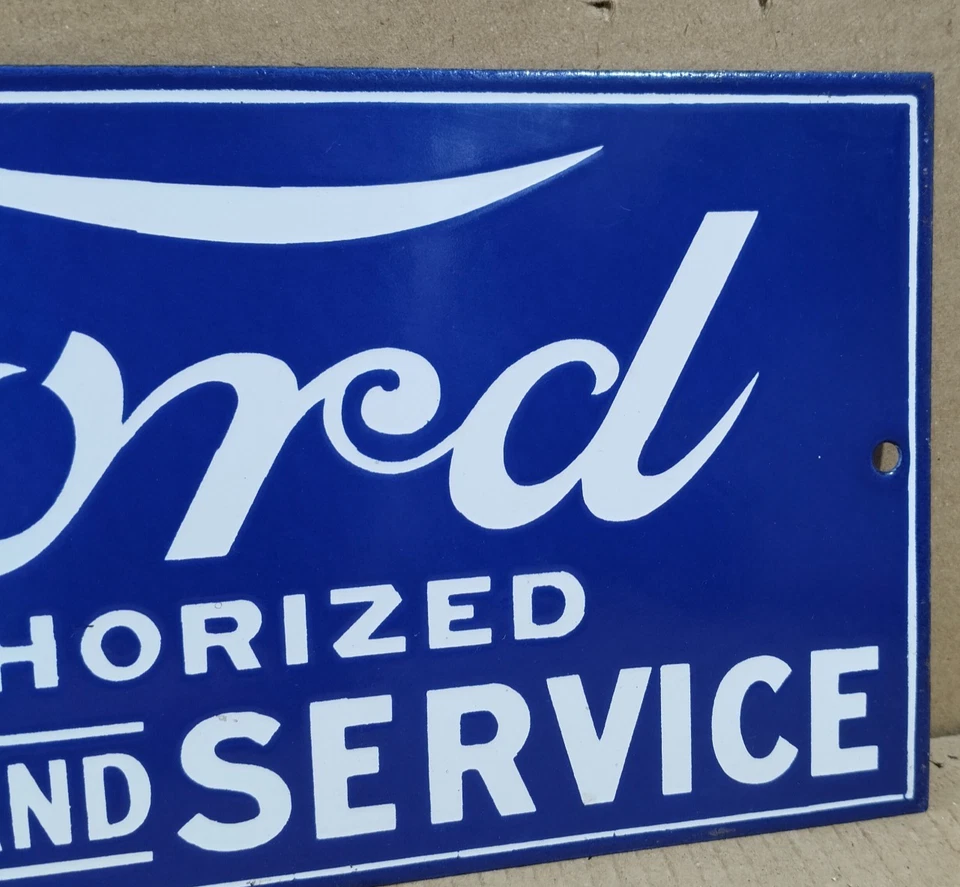 Ford Authorized Sales & Service Porcelain Enamel Sign 14 x 7 Inches 1 Sided - Image 3 of 4