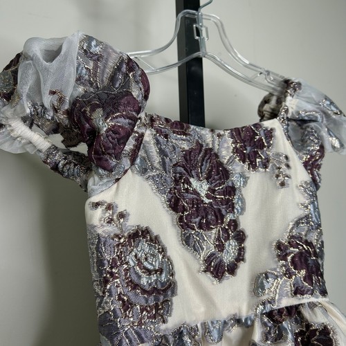 Rare Editions Girls Dress-6 girl-floral with metallic, fully lined puff sleeves - Picture 8 of 8