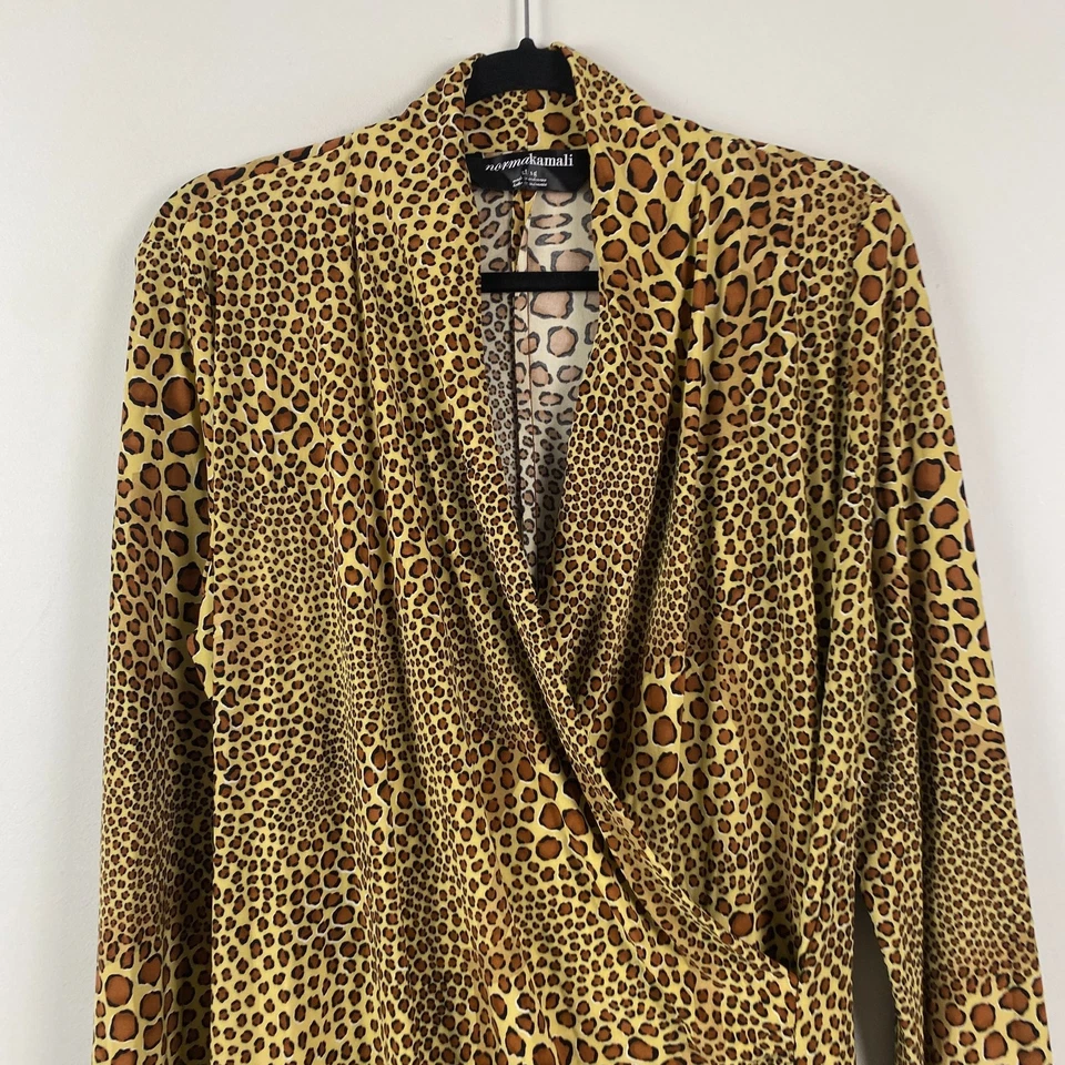 Vestido Norma Kamali Cacao Estampado Animal Imitación Envolvente Talla XL Manga Larga Elástico Foto 2 de 4