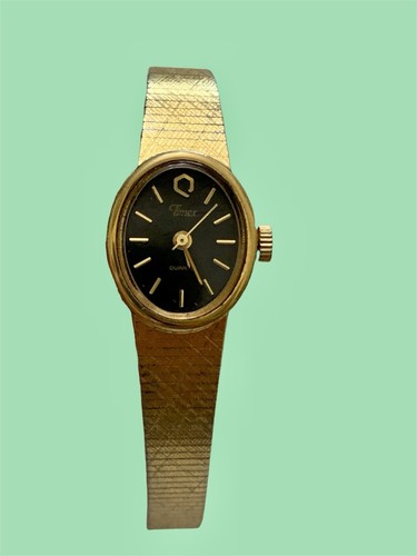Orologio donna vintage Timex Petite tono oro quadrante nero ovale batteria nuova 5,7" - 6,2" - Foto 6 di 12