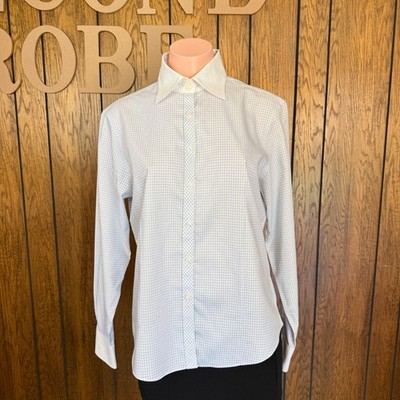 Brooks Brothers 346 Womens Blue White Grid Button Down Shirt Size 8 Preppy Y2K