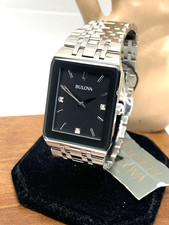 Bulova Men's Watch 96D145 Diamond Black Dial Silver Stainless Steel Quartz CHIP