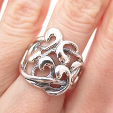 HAGIT GORALI 925 Sterling Silver Vintage Ornate Swirl Modernist Ring Size 8.25