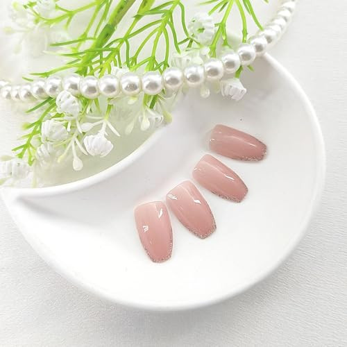 Coffin Press on Nails Short False Nails Gold Glitter French Tip with Glitter - Bild 4 von 7
