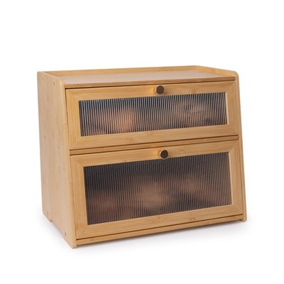 Bamboo Bread Box 2 Tiered for Kitchen Counter-Large Capacity Wood Bread Baske...