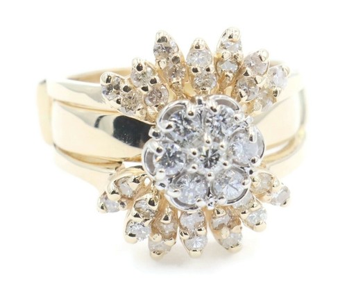 1.05 ctw Round Diamond Ring Set with 10KT Cluster Ring with 14KT Gold Ring Guard - Afbeelding 14 van 23