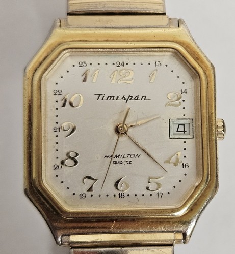 Rare Vintage 1980s Hamilton Timespan Gold Tone Mens Swiss Watch Runs SHIPS FREE