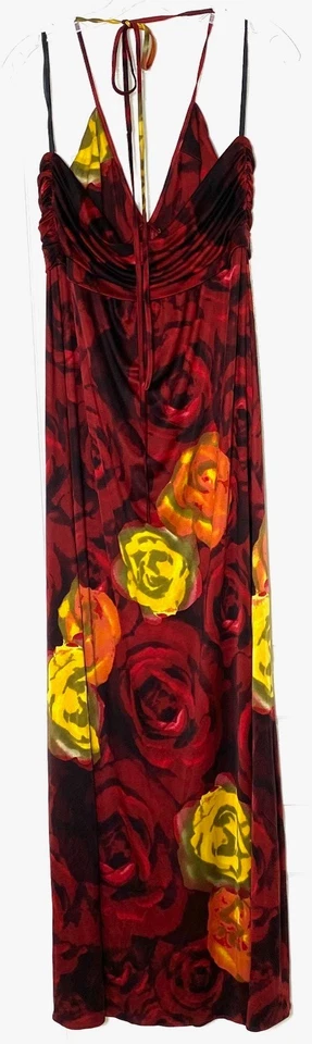 ALICE + OLIVIA Paris Rose Print Silk Ruched Pleated Halter Maxi Dress L = 12 🌹 - Image 4 of 4
