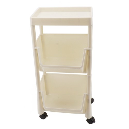 (Beige - With Wheels Smooth Three Tier Covered) Household Removable La - Picture 8 of 23