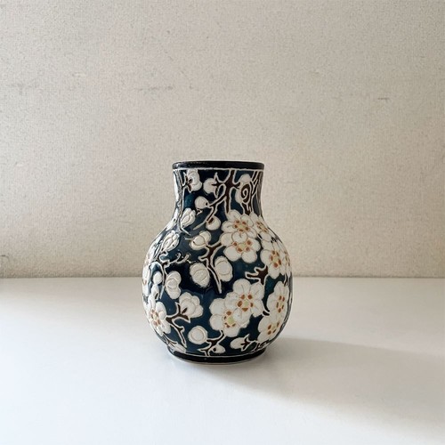 Vaso di fiori Bien Hoa vintage vietnamita ceramica unico decorazione floreale blu - Foto 4 di 10