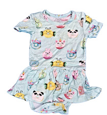 Posh Peanut Bamboo Peplum Romper Donut Animals Mint Green Print Outfit 3-6 Mos