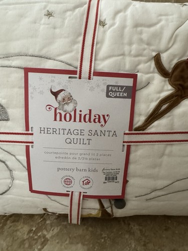 Pottery Barn Kids ~HERITAGE SANTA~ FULL/QUEEN & 2 PILLOW SHAMS ~CHRISTMAS~ - Picture 2 of 8
