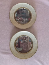 Vintage Set Of Solid Brass Frame w/Foil Lithograph Pictures Under Glass