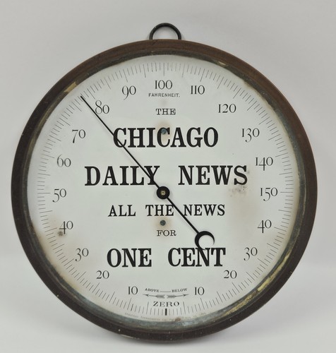 Antique Chicago Daily News One Cent Advertising Thermometer Brass 9" Patent 1885