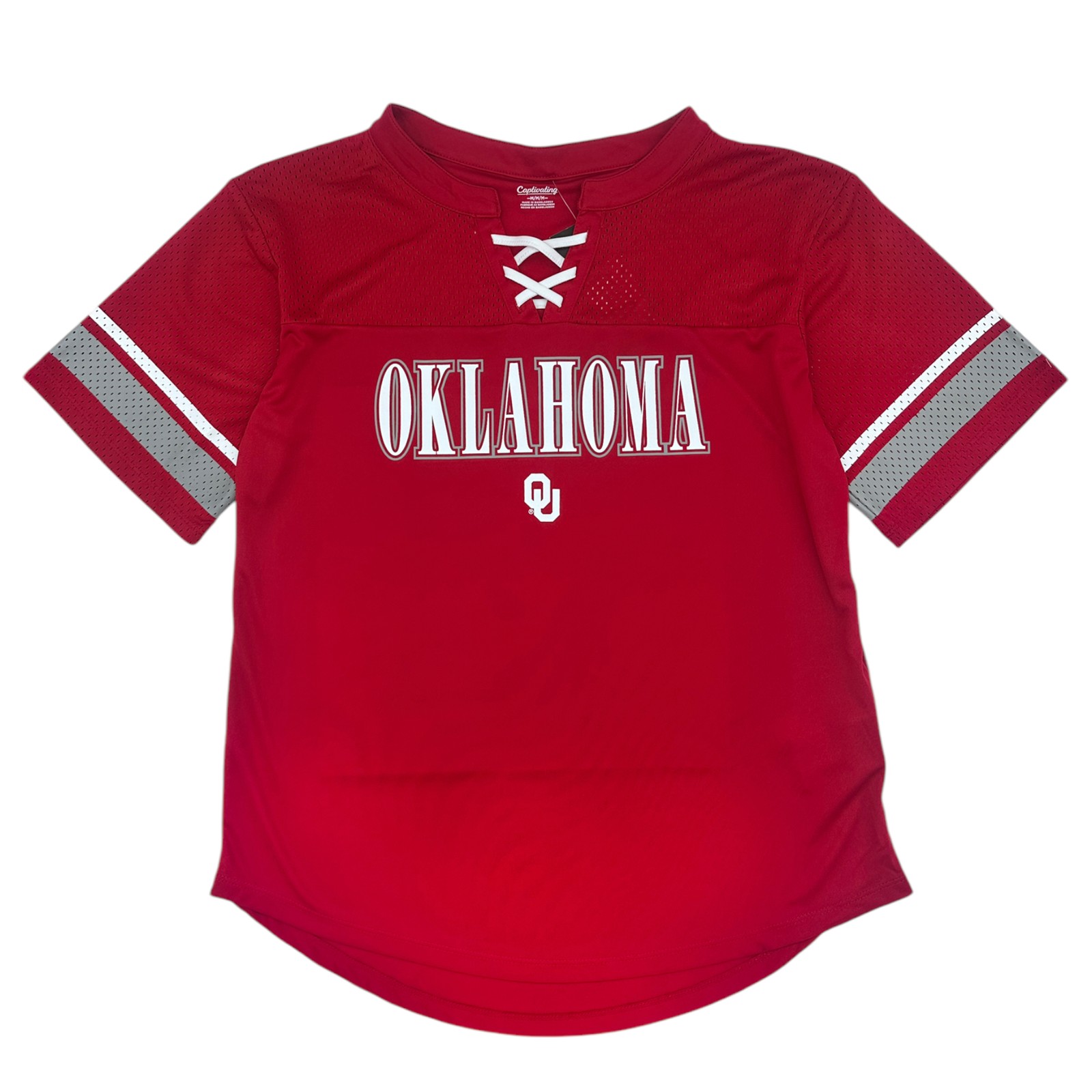 Женская майка NCAA Oklahoma Sooners с коротким рукавом на шнуровке красного цвета, большого размера
