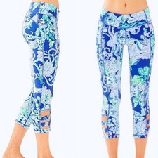 Lilly Pulitzer Weekender Luxletic Cropped Leggings Blue Current Sea Sirens - M