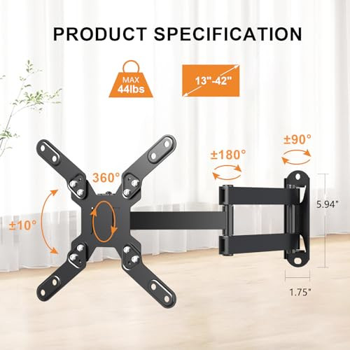 Full Motion TV Wall Mount, Swivel TV Bracket with Articulating Arm Tilt - Picture 3 of 7