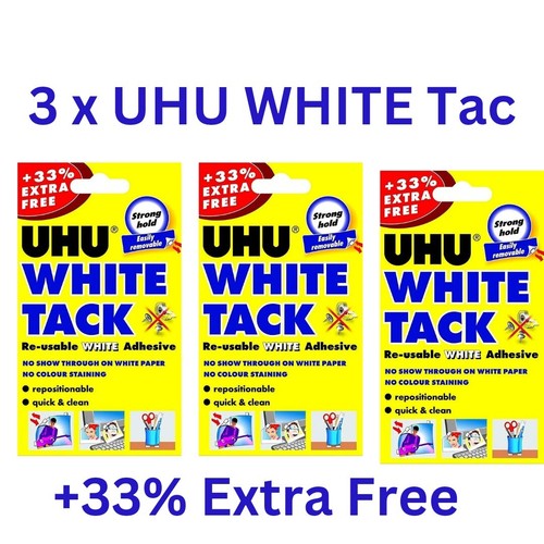 3 X 50g UHU White Tack Sticky Reusable White Putty Adhesive For Sticking (3) - 第 1/3 張圖片