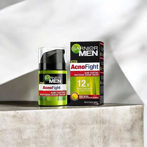 Garnier Men Acno Fight Set 2pcs Super Serum Gel 30ml & Whitening Cream 40ml Acne - Picture 4 of 10