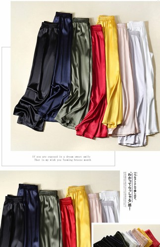 Seidensatin gerades Bein Hose Herren weites Bein Hose hoher Bund seidig Luxushose - Bild 10 von 32