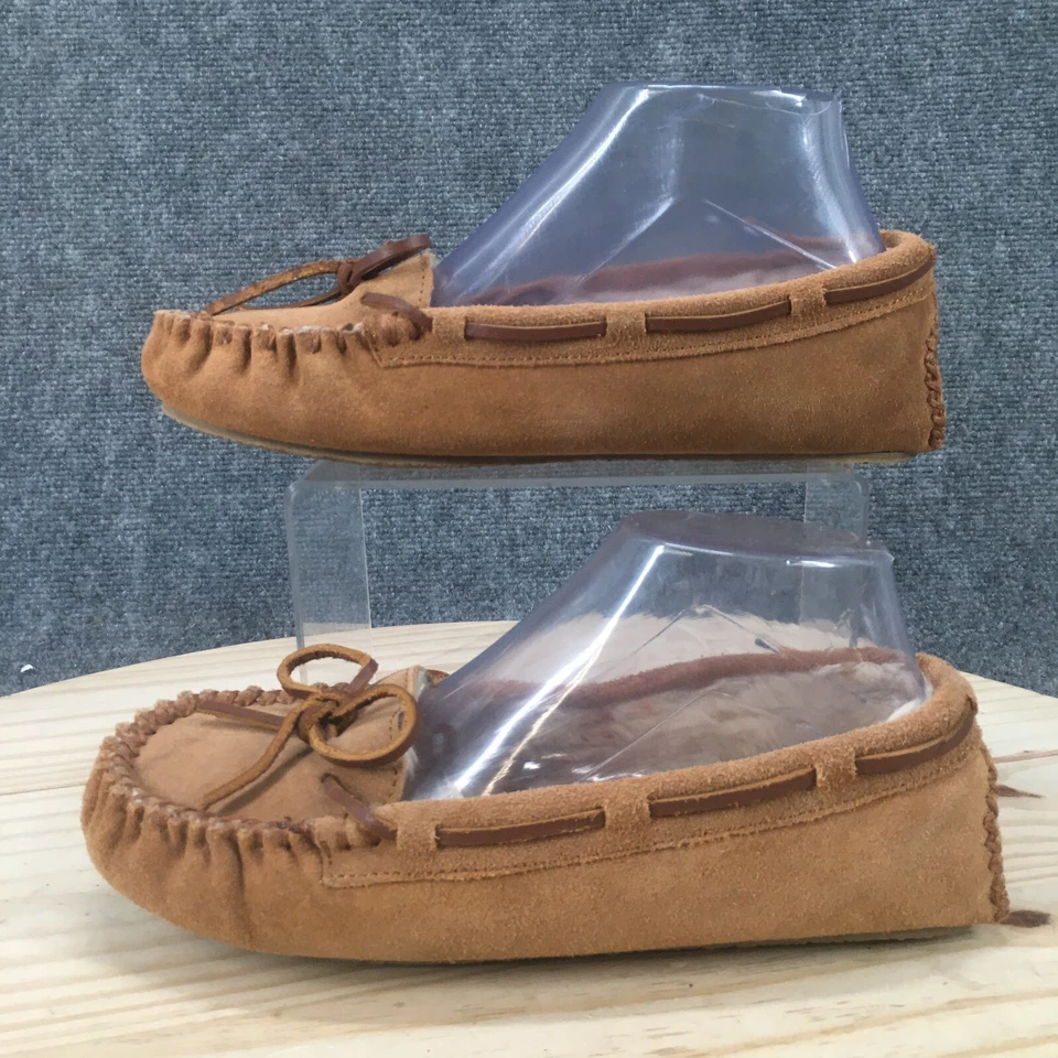 Zapatillas Minnetonka para mujer 8 mocasines de cuero marrón sin cordones cómodas informales planas Foto 2 de 4