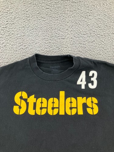 Pittsburgh Steelers Troy Polamalu Shirt Mens Large Black Reebok Football NFL #43 - Picture 2 of 16
