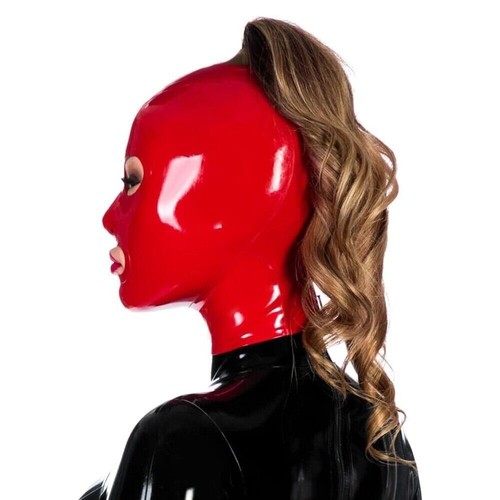 Latex Hood with Hair Hole Back Zipper Rubber Mask Cosplay Fetish Club wear BDSM - Picture 4 of 8