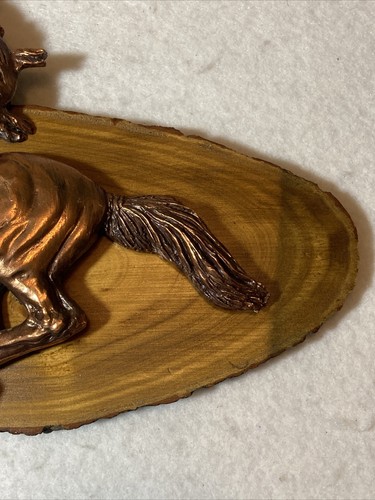 VTG Native American Warrior/Horse 3D Copper Relief Wall Hanging Natural Wood - Picture 9 of 12