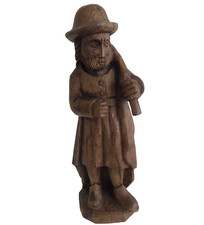 Statue Bois Sculptée Voyageur Pélerin Signée Hugo