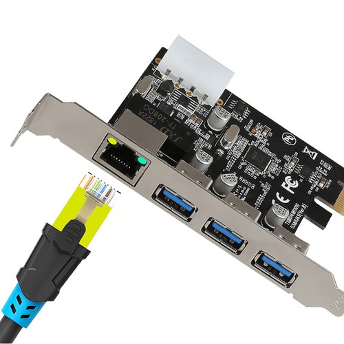 PCI-E to External 3 Ports USB 3.0 HUB+RJ-45 Ethernet Network Card PCI LAN Adapte - 第 5/6 張圖片