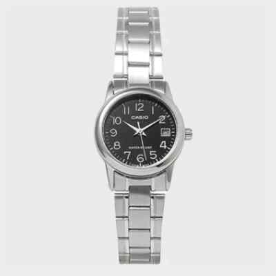 Casio LTP-V002D-1B | Klassische Quarz Damen Armbanduhr, schwarzes Zifferblatt...