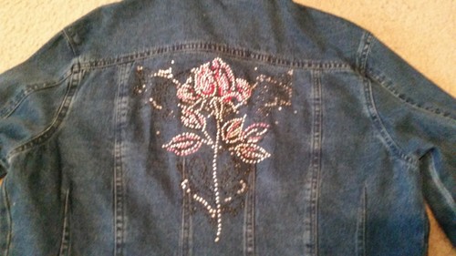 woman's Step In Style rhinestone jacket small wiith rose on back Size 10 - Bild 3 von 11