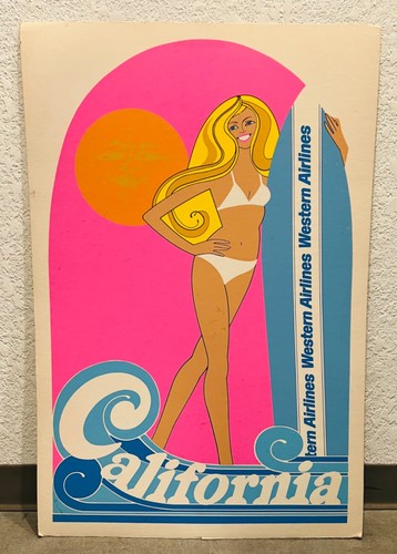 WESTERN AIRLINES "CALIFORNIA" 38" X 25" STAND-UP DISPLAY - CIRCA 1970 - RARE! - Picture 1 of 8